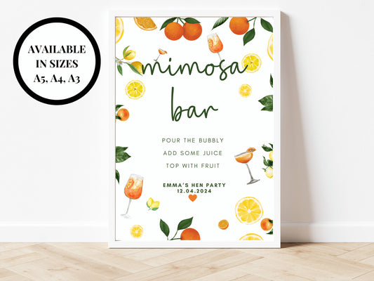 Mimosa Bar Sign/ Citrus Spritz Alcohol Drinks Spring Summer Lemons Oranges Mediterranean Theme/ Italian Style Wedding Reception Welcome