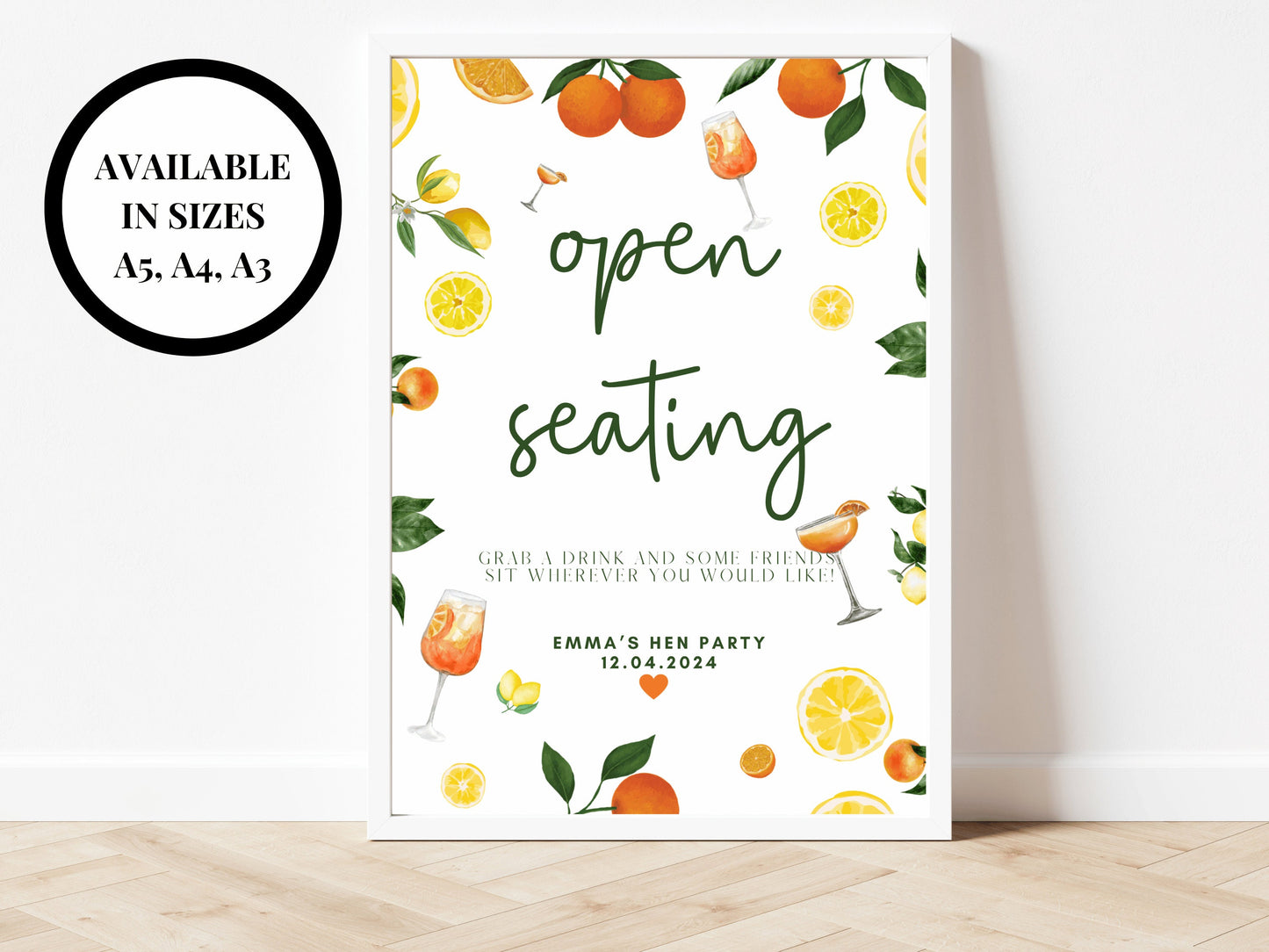 Open Seating Sign/ Grab a Seat and Some Friends Sit Wherever You Would Like/Citrus Spring Summer Lemons Oranges Mediterranean/ Italian Style