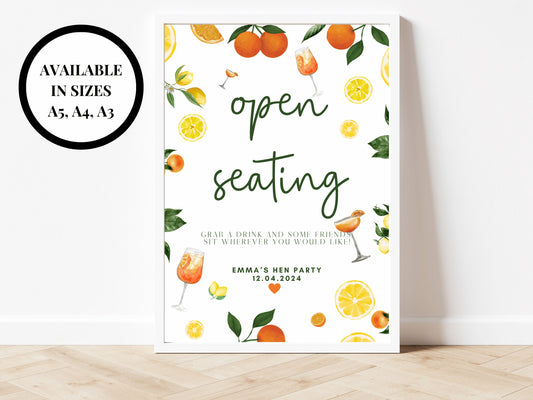 Open Seating Sign/ Grab a Seat and Some Friends Sit Wherever You Would Like/Citrus Spring Summer Lemons Oranges Mediterranean/ Italian Style