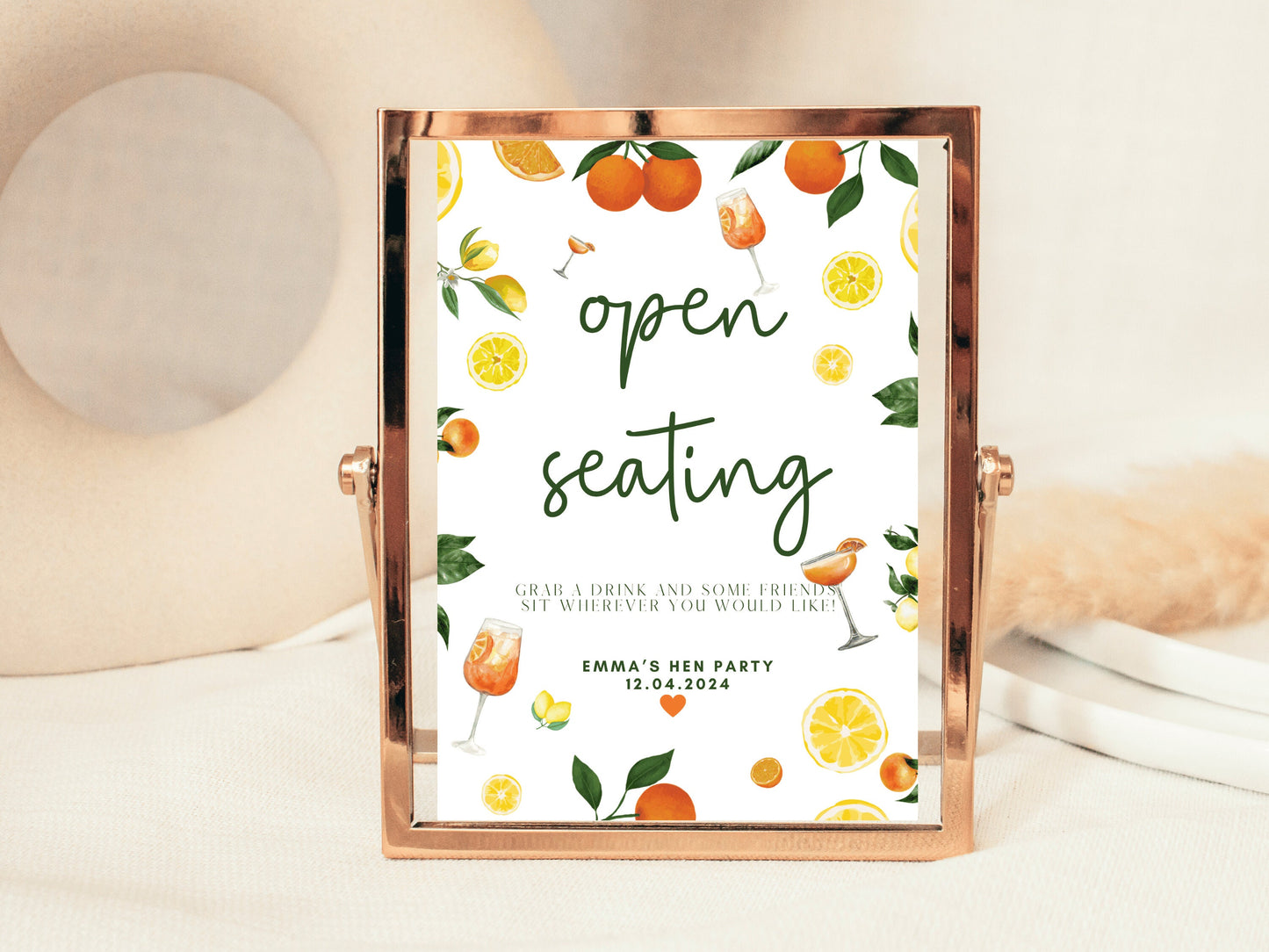 Open Seating Sign/ Grab a Seat and Some Friends Sit Wherever You Would Like/Citrus Spring Summer Lemons Oranges Mediterranean/ Italian Style