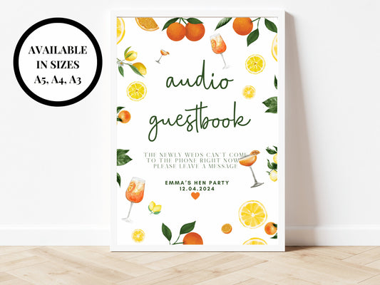 Audio Guestbook Sign/ The Newlyweds Cant Come to the Phone Right Now Please Leave a Message/ Citrus Summer Lemons Oranges Mediterranean