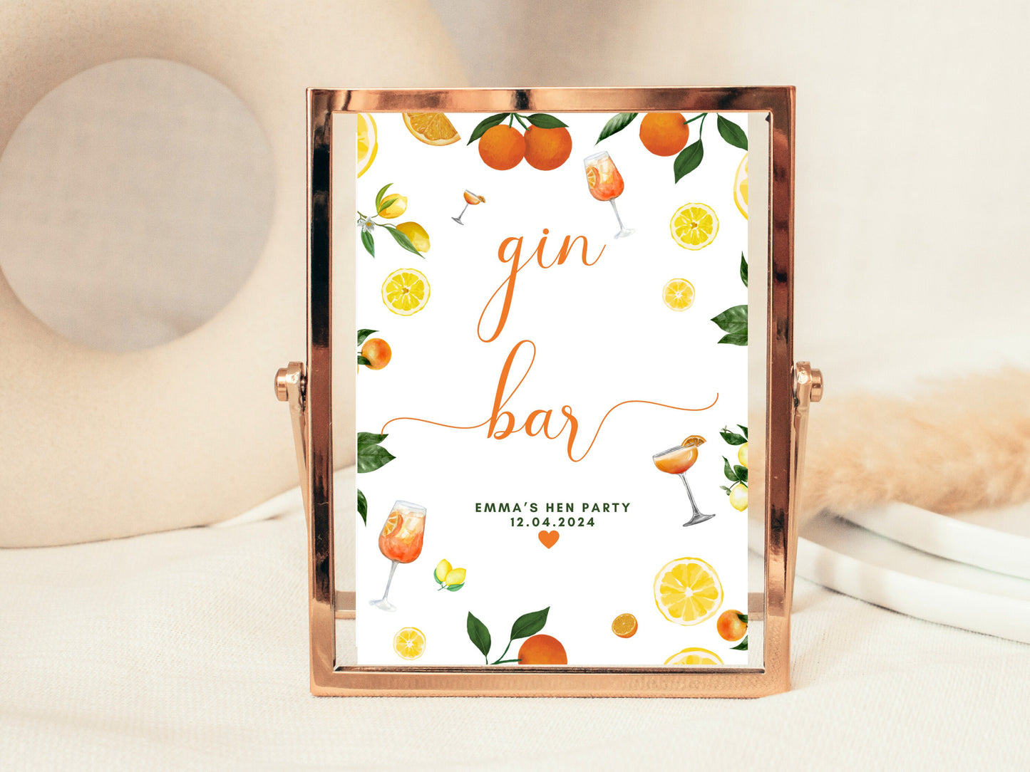 Gin Bar Sign/ Citrus Spritz Alcohol Drinks Spring Summer Lemons Oranges Mediterranean Theme/ Italian Style Wedding Reception Welcome