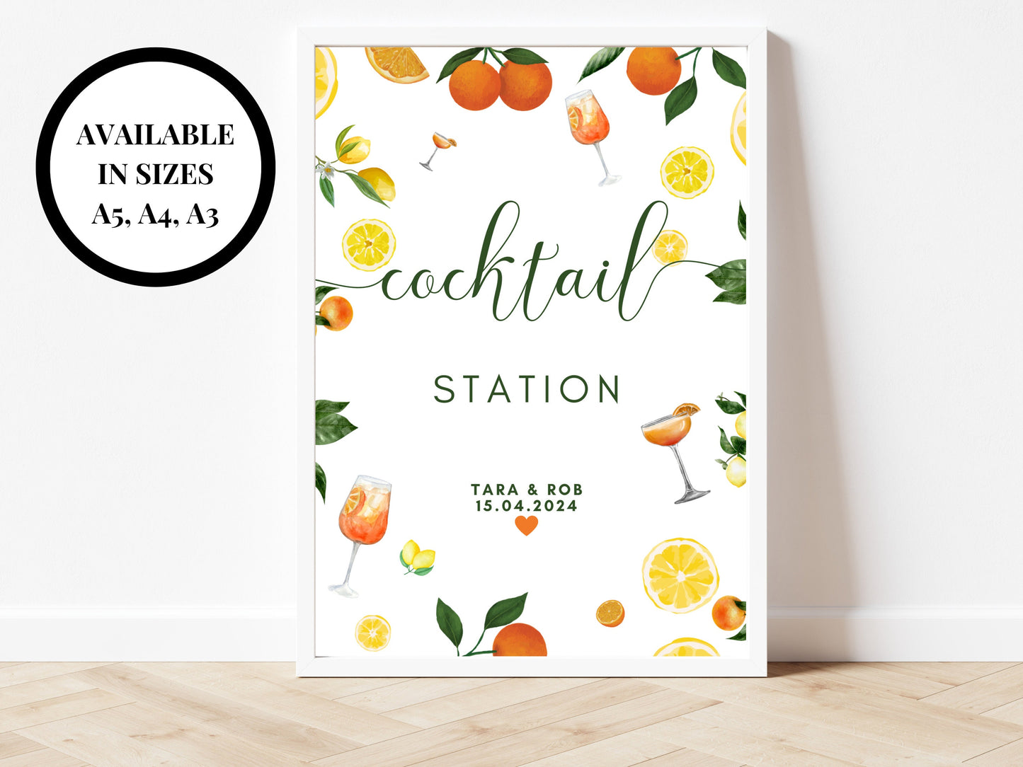 Cocktail Station Sign/ Citrus Spritz Alcohol Drinks Spring Summer Lemons Oranges Mediterranean Theme/ Italian Style Wedding Reception