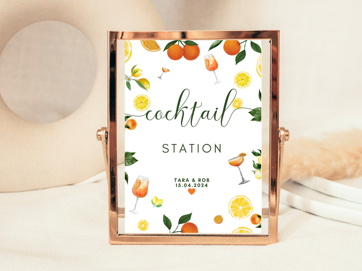 Cocktail Station Sign/ Citrus Spritz Alcohol Drinks Spring Summer Lemons Oranges Mediterranean Theme/ Italian Style Wedding Reception