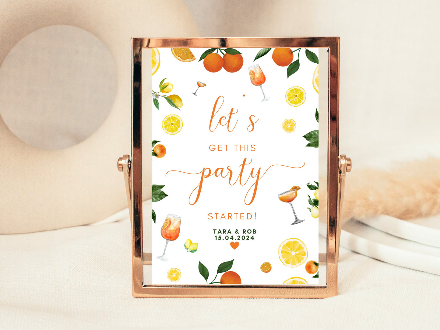 Lets Get This Party Started Sign/ Hen Party Bridal Shower Citrus Spritz Spring Summer Lemons Oranges Mediterranean Theme/ Italian Style