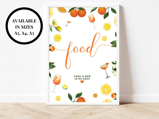 Food Sign/ Spring Summer Lemons Oranges Mediterranean/ Italian Style Wedding/ Food Snacks Cheeseboard Finger Food Evening Buffet Sign