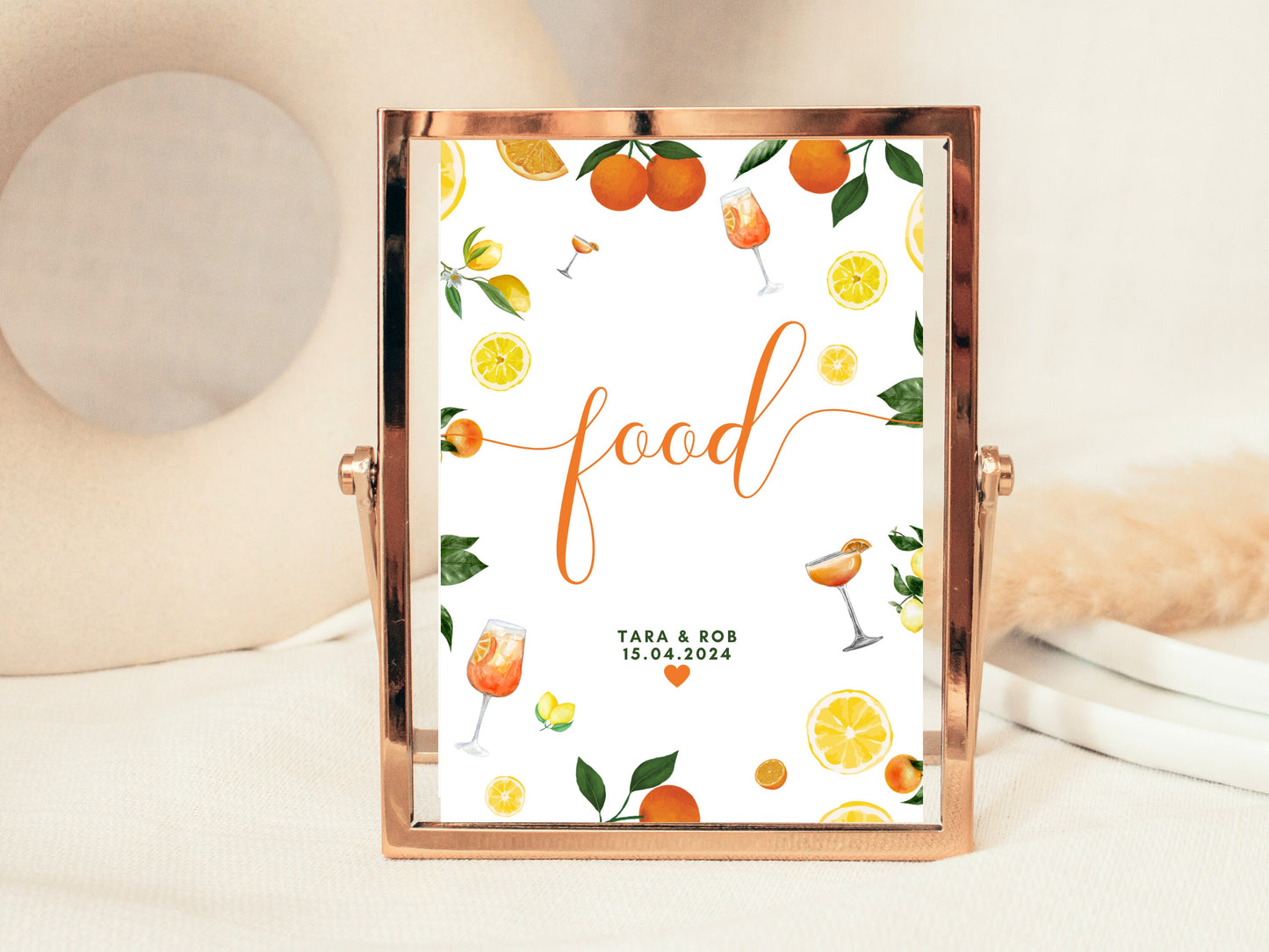 Food Sign/ Spring Summer Lemons Oranges Mediterranean/ Italian Style Wedding/ Food Snacks Cheeseboard Finger Food Evening Buffet Sign