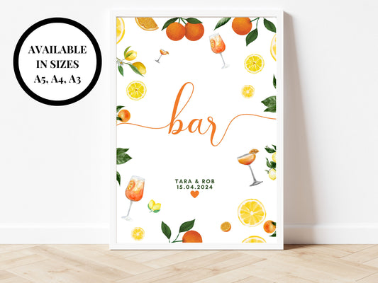 Bar Sign/ Citrus Alcohol Prosecco Champagne Drinks Spring Summer Lemons Oranges Mediterranean Theme/ Italian Style Hen Party Bridal Shower