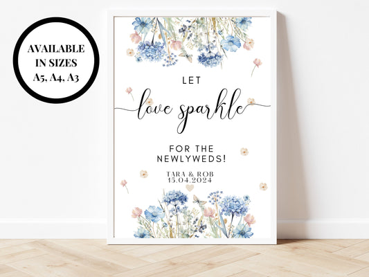 Let Love Sparkle for the Newlyweds Sign/ Blue Theme Wedding Reception Poster/ Wedding Guest Signage