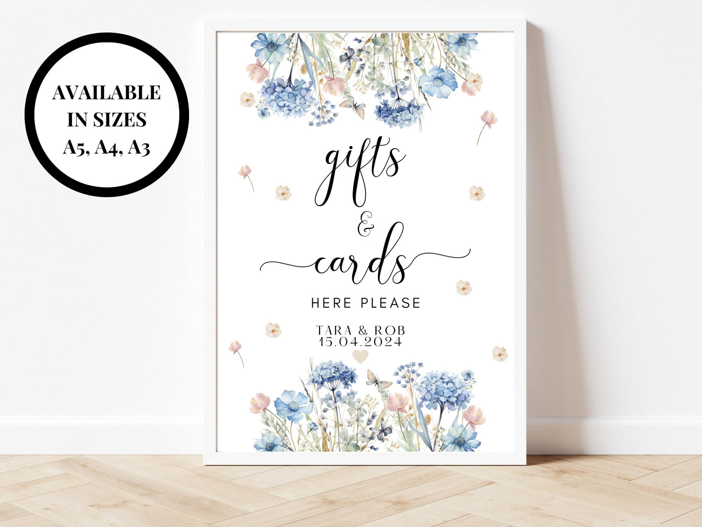 Gifts and Cards Here Please Sign/ Blue Theme Wedding Reception Party Poster/ Wedding Guest Poster/ Presents/ Card Box Sign