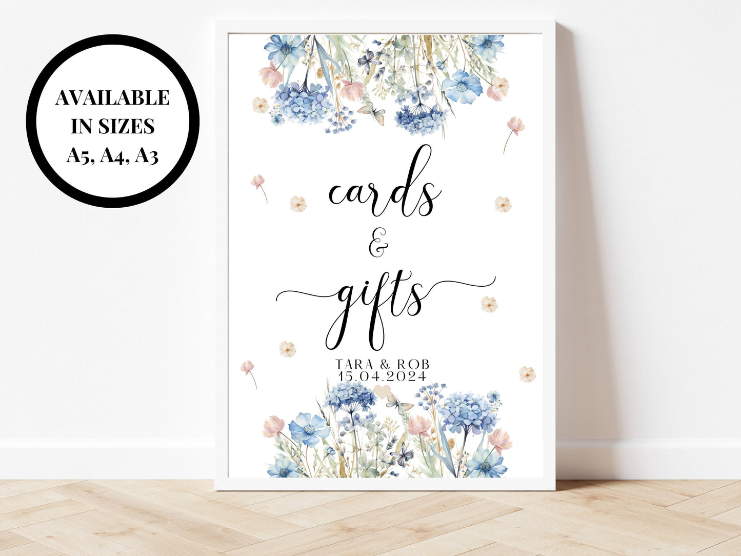 Cards and Gifts Here Please Sign/ Blue Theme Wedding Reception Party Poster/ Wedding Guest Poster/ Presents/ Card Box Sign