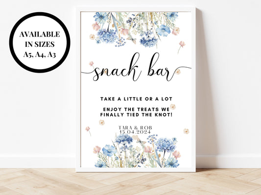 Snack Bar Sign/ Take a Little or a Lot Enjoy the Treats We Finally Tied the Knot/ Personalised Blue Theme Wedding/ Hen Party/ Bridal Shower