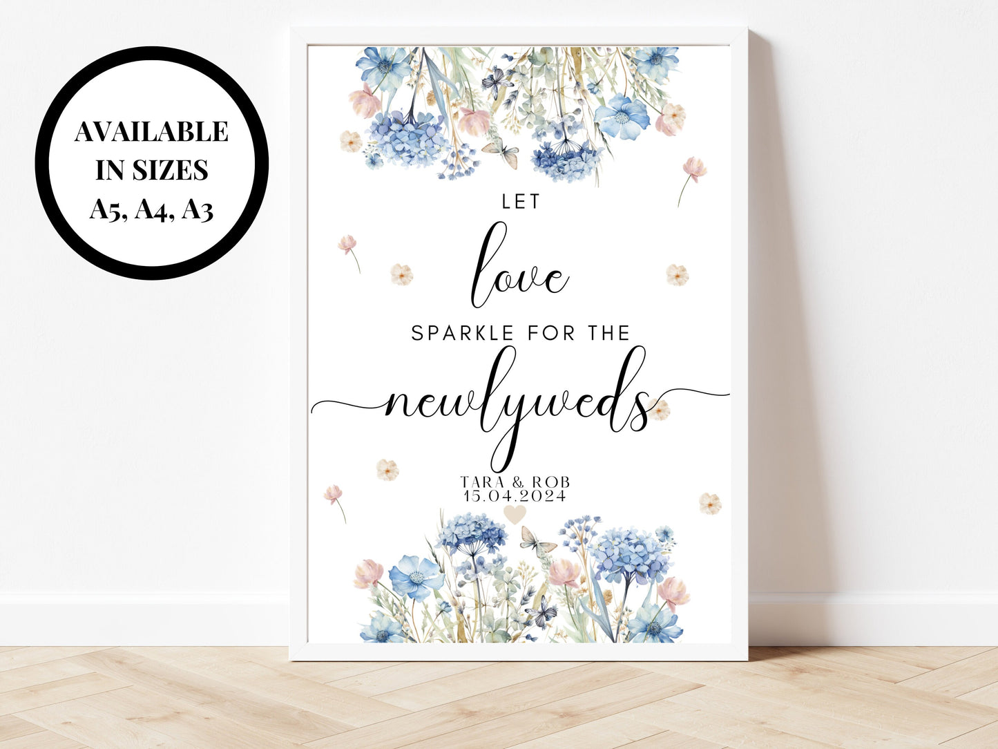 Let Love Sparkle for the Newlyweds Sign/ Blue Theme Wedding Reception Party Grab a Glowstick Poster