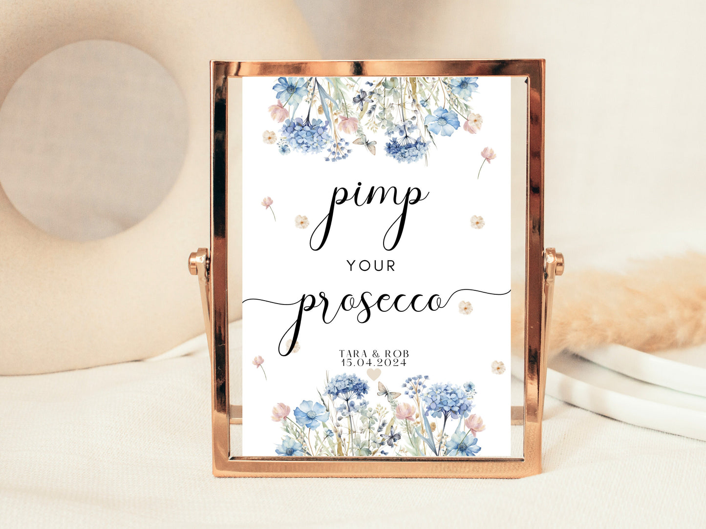 Pimp Your Prosecco Sign/ Personalised Blue Theme Wedding Reception Bar Alcohol Cocktails Mocktails/ Hen Party/ Bridal Shower/ Bachelorette