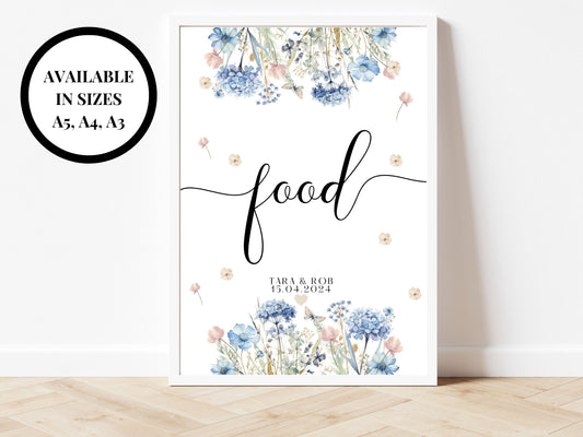 Food Sign/ Blue Theme Wedding Reception Dinner Buffet Help Yourself Poster/ Please Take A Favour Floral Pastel Neutral/ Pick n Mix Station