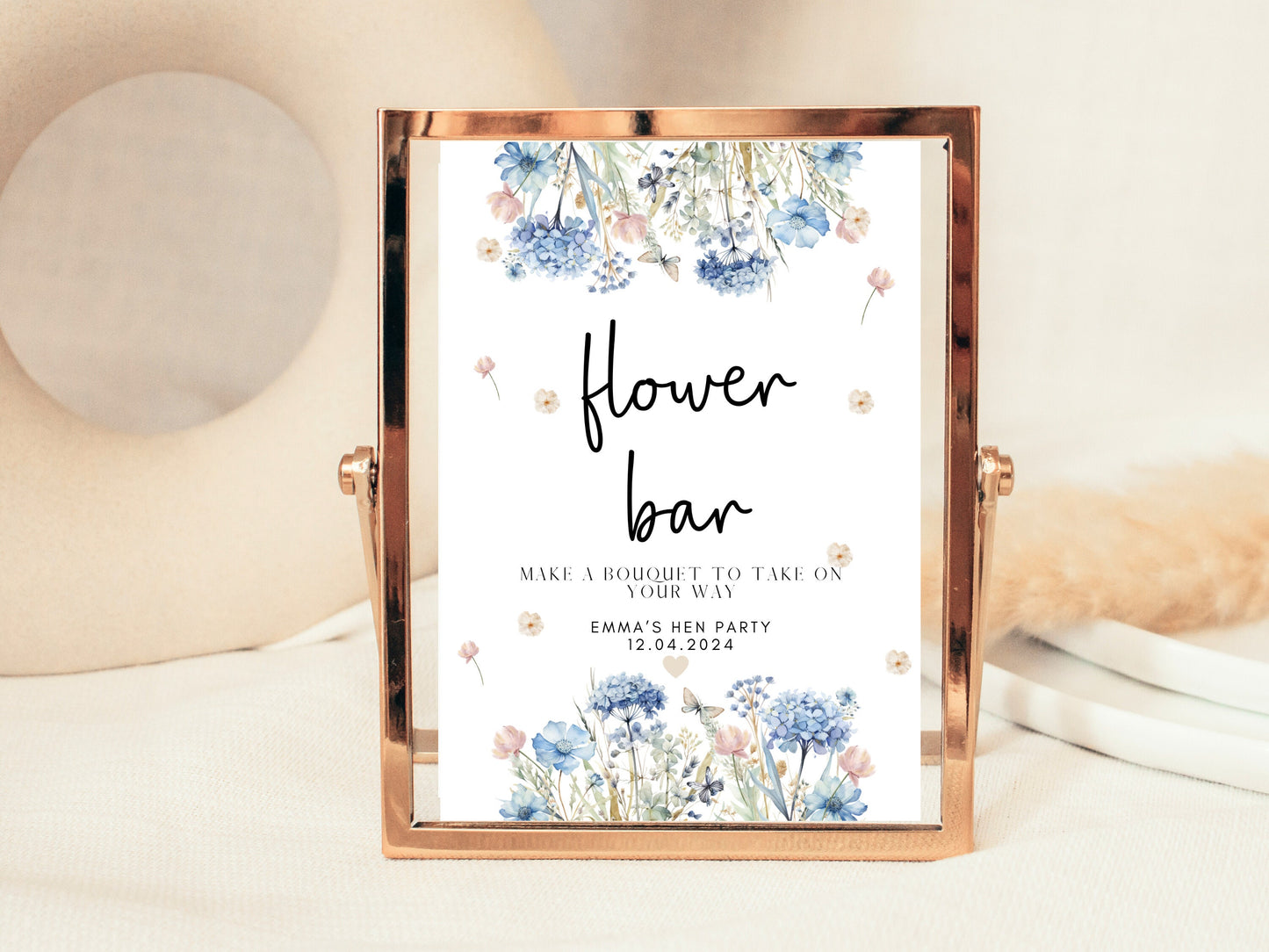 Flower Bar Sign/ Personalised Blue Theme Wedding Reception Guest Favour Activity Poster/ Hen Party Floral/ Bridal Shower/ Bachelorette