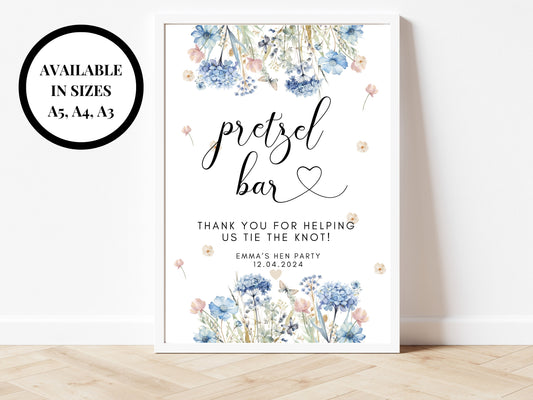 Pretzel Bar Sign/ Thank You for Helping Us Tie the Knot Poster/ Please Take A Favour/ Blue Theme Wedding Reception/ Floral Pastel Neutral