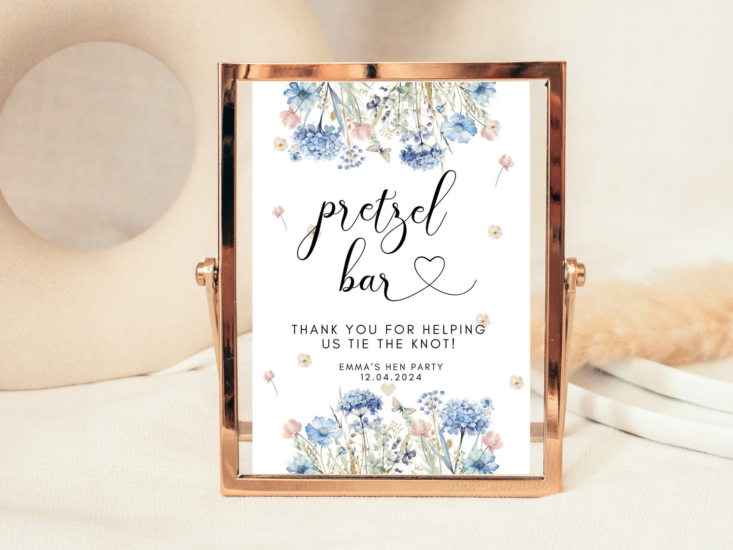 Pretzel Bar Sign/ Thank You for Helping Us Tie the Knot Poster/ Please Take A Favour/ Blue Theme Wedding Reception/ Floral Pastel Neutral