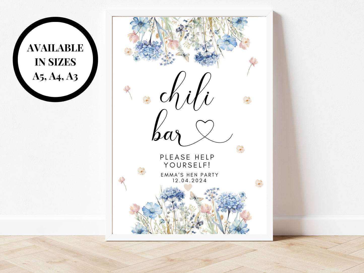 Chili Bar Please Help Yourself Sign/ Please Take A Some/ Blue Theme Wedding Reception/ Floral Pastel Neutral/ Birthday Party/ Hen Party