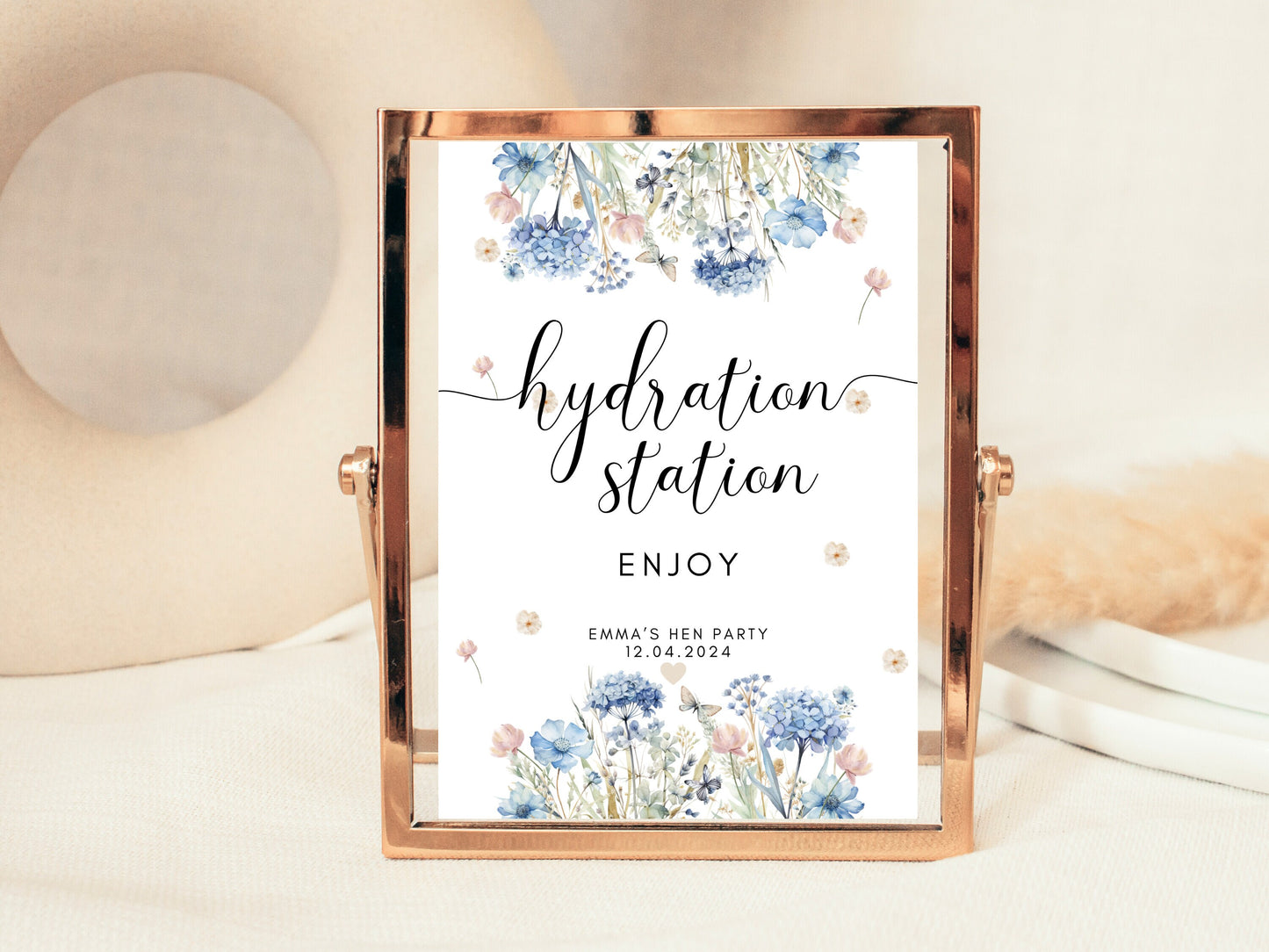 Hydration Station Enjoy Sign/ Personalised Blue Theme Wedding Venue Reception Poster/ Hen Party/ Bridal Shower/ Bachelorette/ Stag Party Do