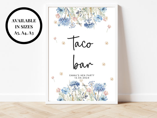 Taco Bar Please Help Yourself Sign/ Please Take A Some/ Blue Theme Wedding Reception/ Floral Pastel Neutral/ Birthday Party/ Hen Party