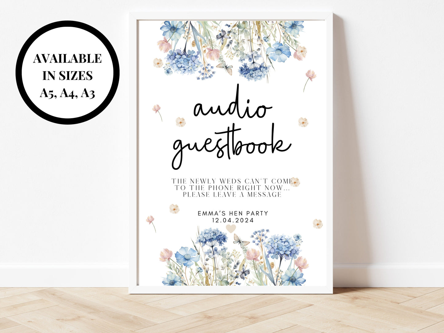 Audio Guestbook Sign/ Please Take A Some/ Blue Theme Wedding Reception The Newlyweds Cant Come to the Phone Right Now Please Leave a Message