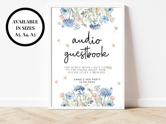 Audio Guestbook Sign/ Please Take A Some/ Blue Theme Wedding Reception The Newlyweds Cant Come to the Phone Right Now Please Leave a Message