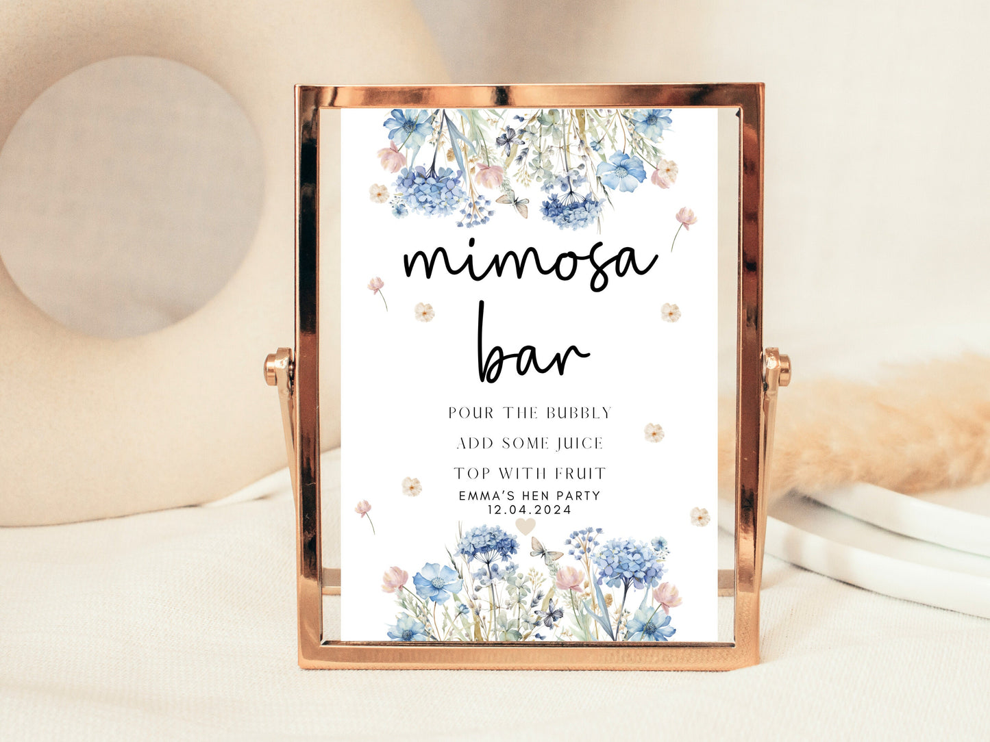 Mimosa Bar Sign/ Personalised Blue Theme Wedding Reception Pour the Bubbly Add Some Juice Top With Fruit Drinks Bar Alcohol Cocktails