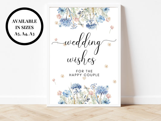 Wedding Wishes for the Happy Couple Sign/ Blue Theme Wedding Reception Venue Guestbook Poster/ Newlywed Wedding Presents/ Card Box Sign