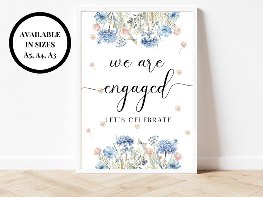 We Are Engaged Lets Celebrate Sign/ Soon to Be Wed Engagement Party/ The Party is This Way Welcome/ Personalised Blue Theme Venue Decor