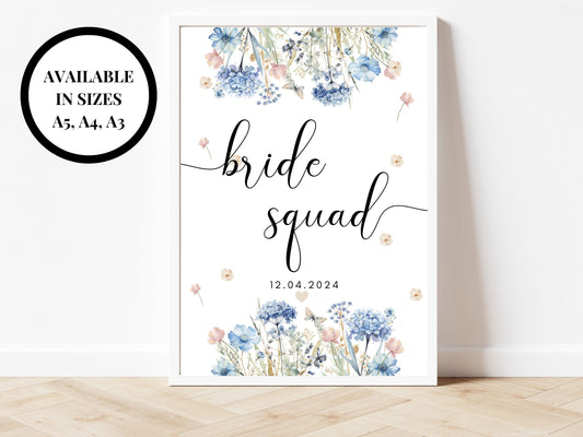 Bride Squad Sign/ Team Bride/ Miss to Mrs/ Custom Blue Theme Hen Party Venue Decor/ Bridal Shower/ Shes Changing Her Last Name/ Bachelorette