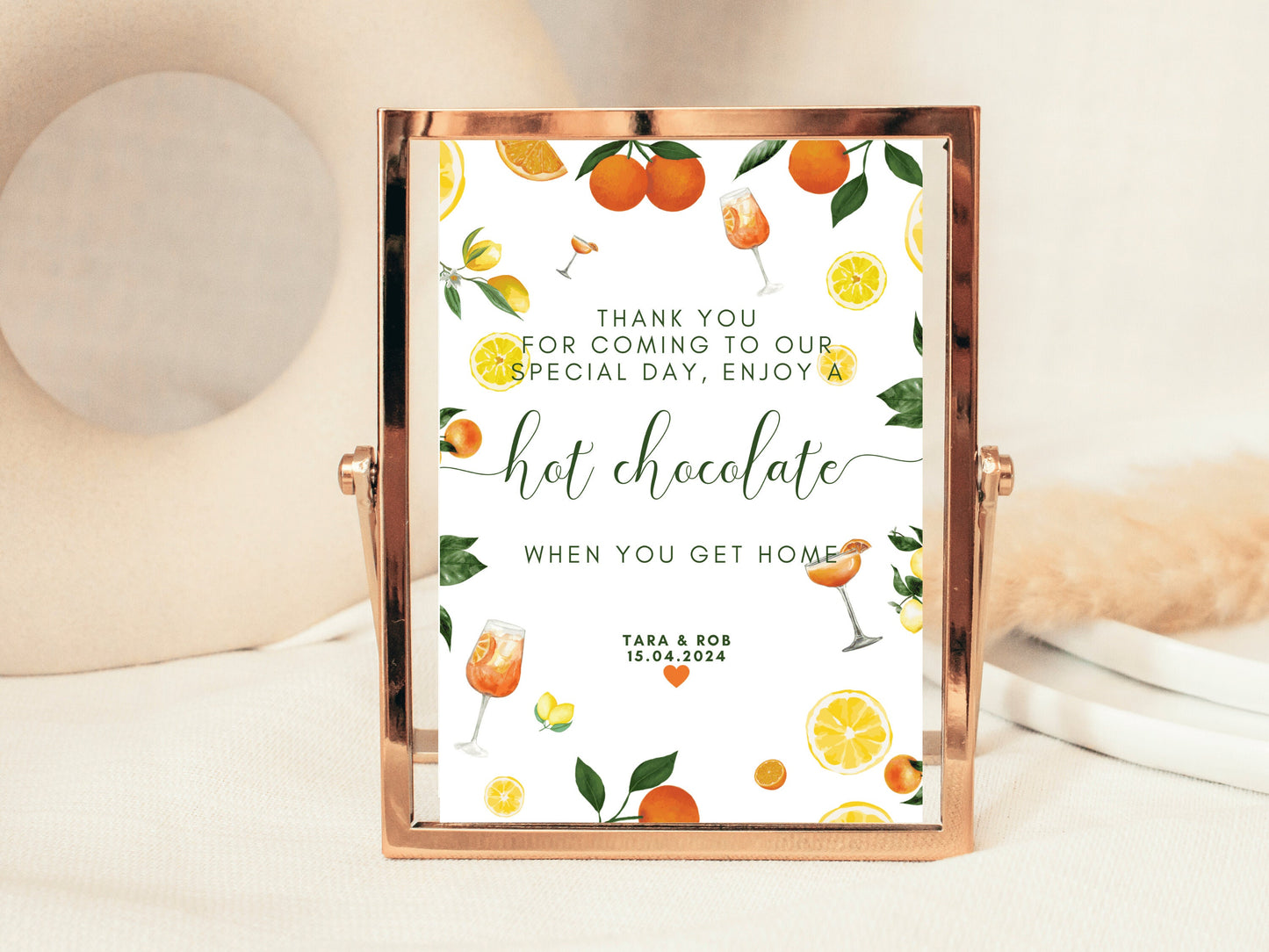 Thank You for Coming to Our Special Day Enjoy a Hot Chocolate When You Get Home Sign/ Mediterranean/ Italian Style Wedding Reception Poster