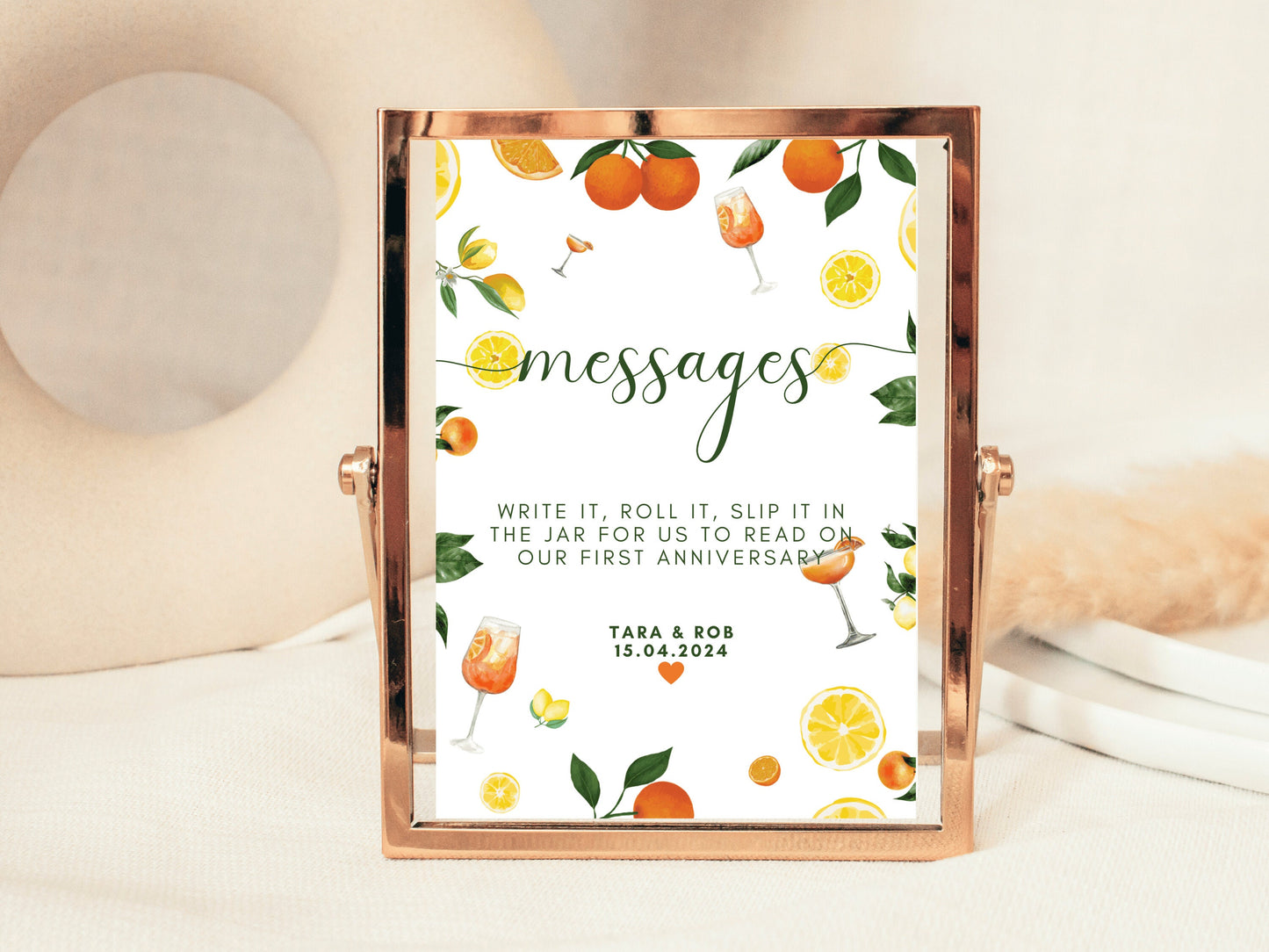 Messages Sign/ Write It Roll It Slip It In the Jar for Us to Read on Our Wedding Anniversary/ Oranges Mediterranean/ Italian Style Print