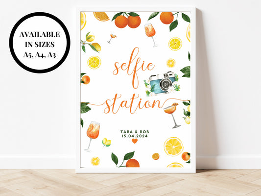 Selfie Station Print/ Take a Pic Stick It In and Sign/ Photography Selfie Wedding Reception Poster/ Oranges Mediterranean/ Italian Style