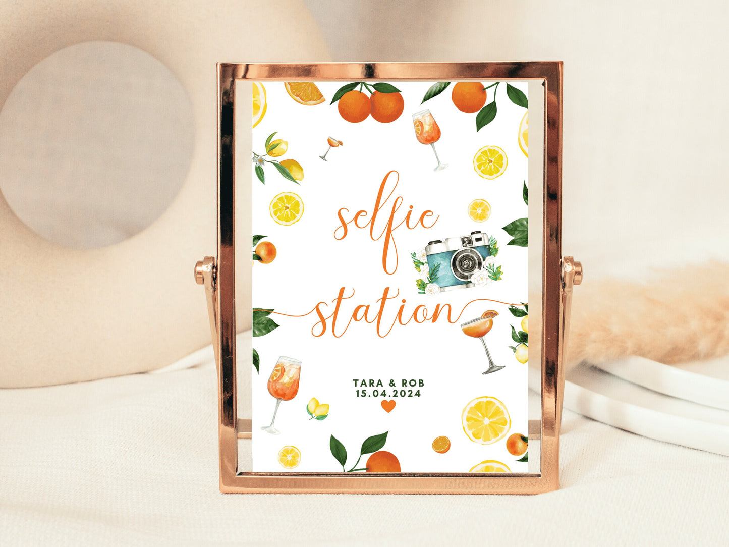 Selfie Station Print/ Take a Pic Stick It In and Sign/ Photography Selfie Wedding Reception Poster/ Oranges Mediterranean/ Italian Style