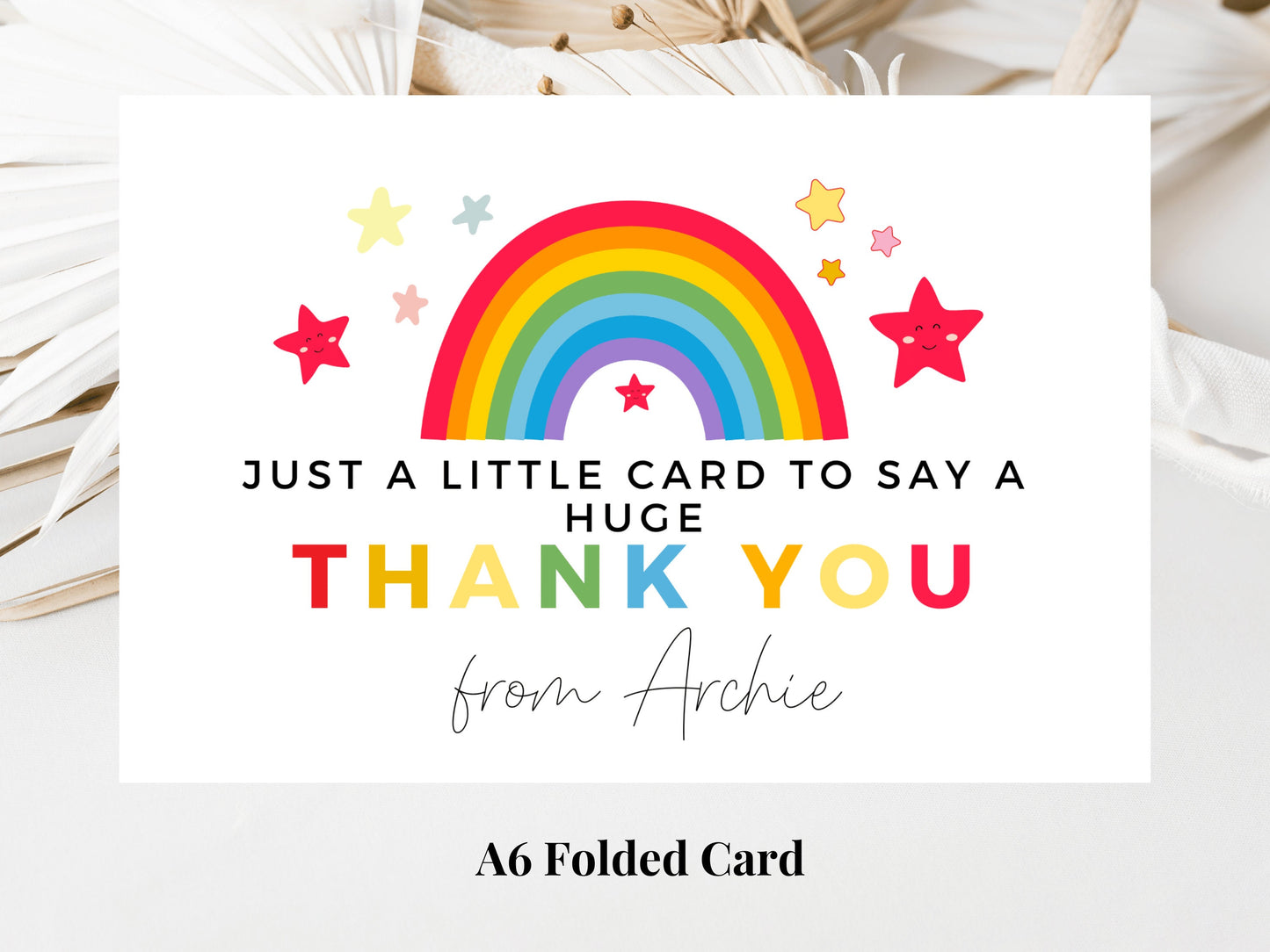 Just a Little Card to Say a Big Thank You/ Personalised Pastel Rainbow Star Teacher/ Best Friend/ Mentor/ End Of School Appreciation