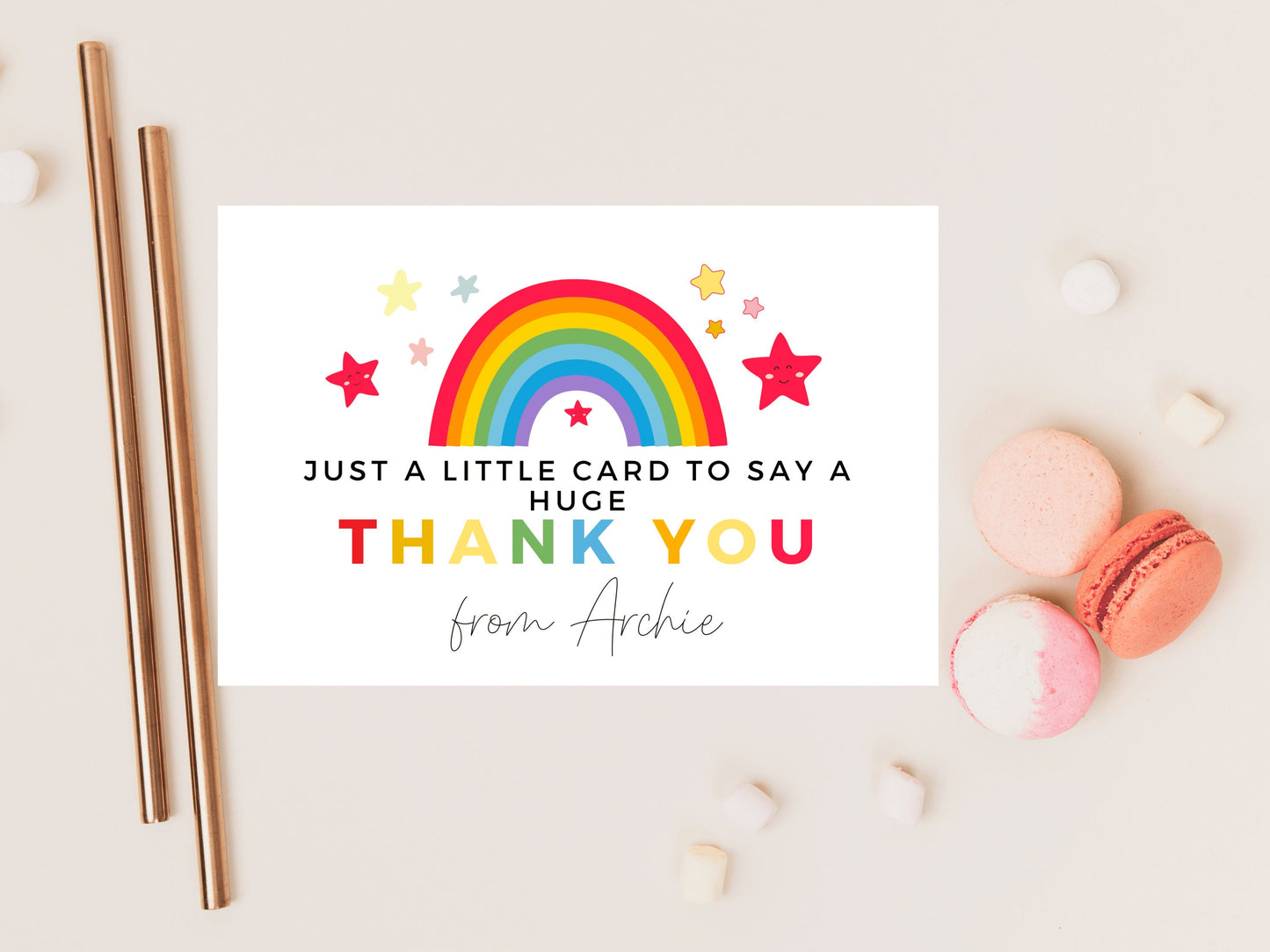 Just a Little Card to Say a Big Thank You/ Personalised Pastel Rainbow Star Teacher/ Best Friend/ Mentor/ End Of School Appreciation