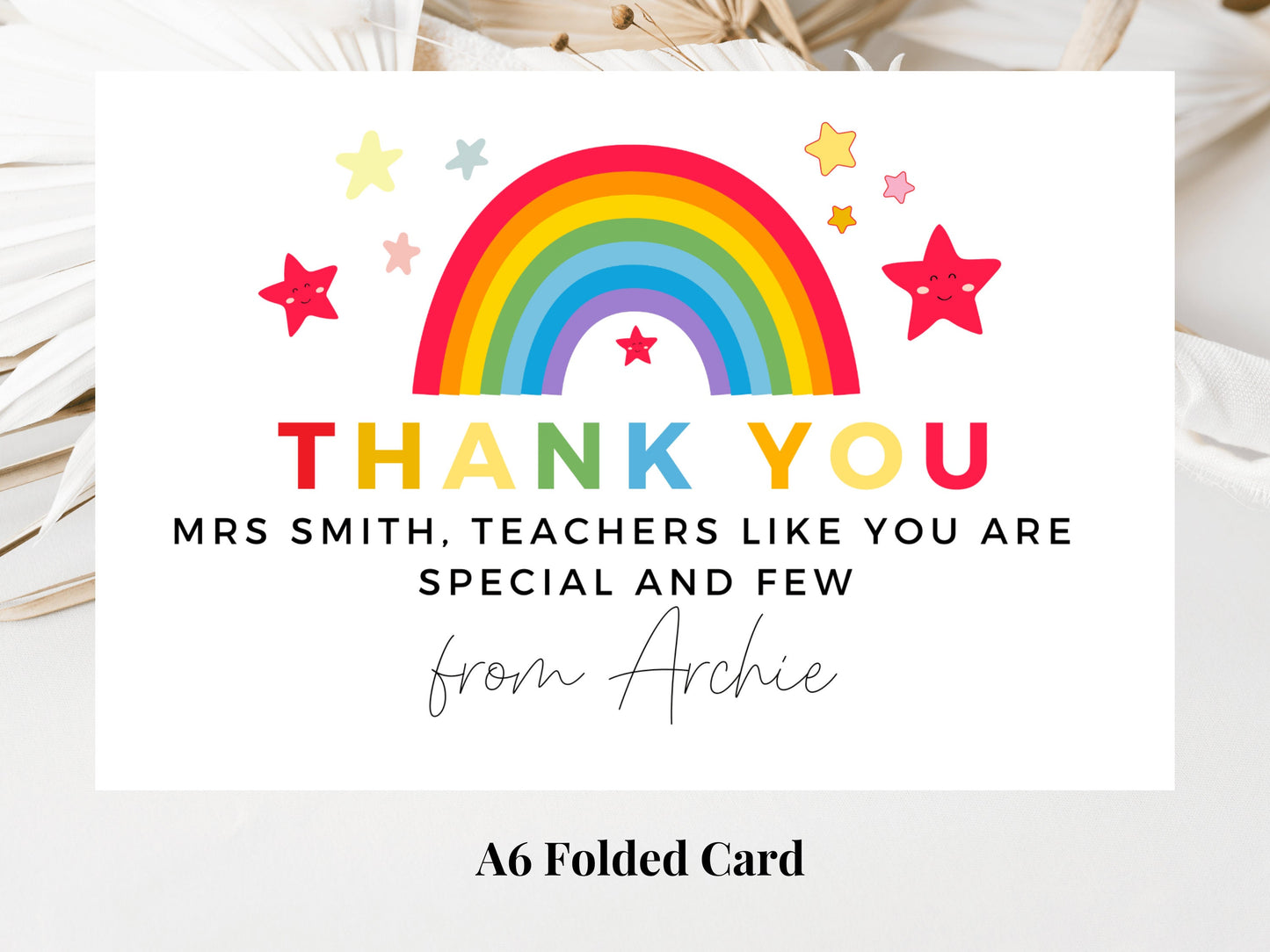 Teachers Like You Are Special and Few Card/ Thank You The World Needs More Teachers Like You Card/ Personalised Pastel Rainbow Star Teacher