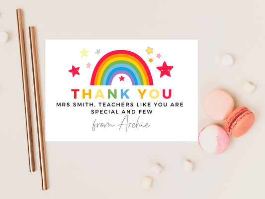 Teachers Like You Are Special and Few Card/ Thank You The World Needs More Teachers Like You Card/ Personalised Pastel Rainbow Star Teacher