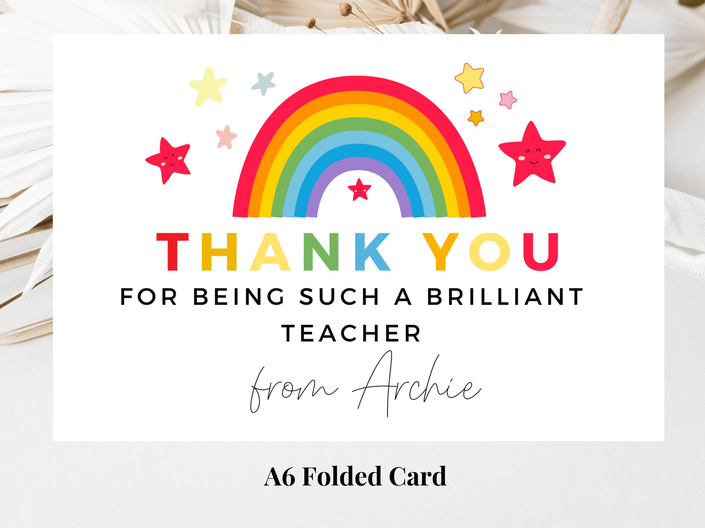 Thank You for Being Such a Brilliant Teacher Card/ Personalised Pastel Rainbow Star Teacher/ Best Friend/ End Of School Appreciation