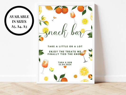 Snack Bar Sign/ Take a Little or a Lot/ Enjoy the Treats We Finally Tied the Knot/ Wedding Reception Poster/ Mediterranean/ Italian Style