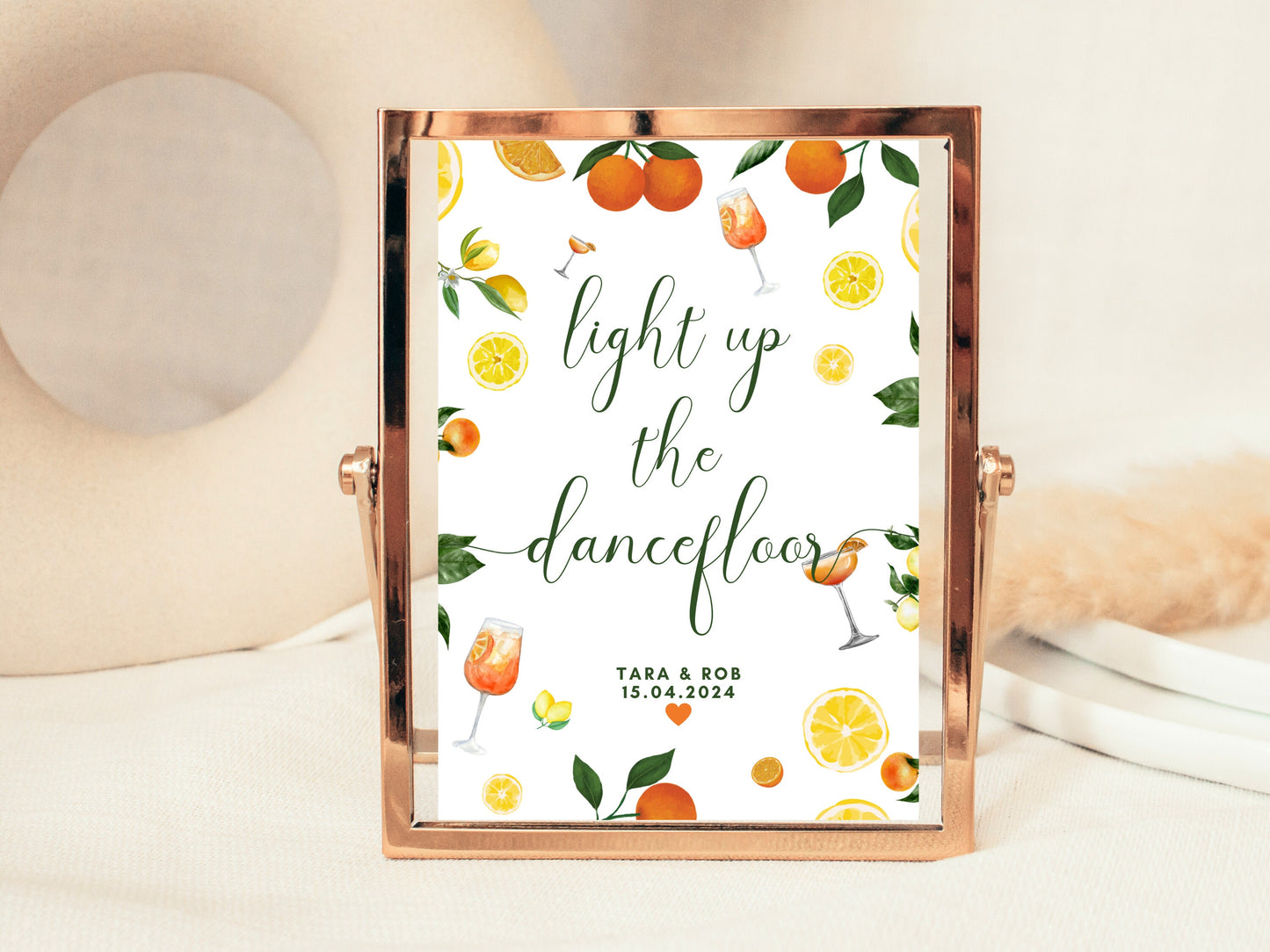 Light Up the Dancefloor Sign/ Spring Summer Lemons Oranges Mediterranean/ Italian Style Wedding Reception Lets Dance Music DJ Fun Poster