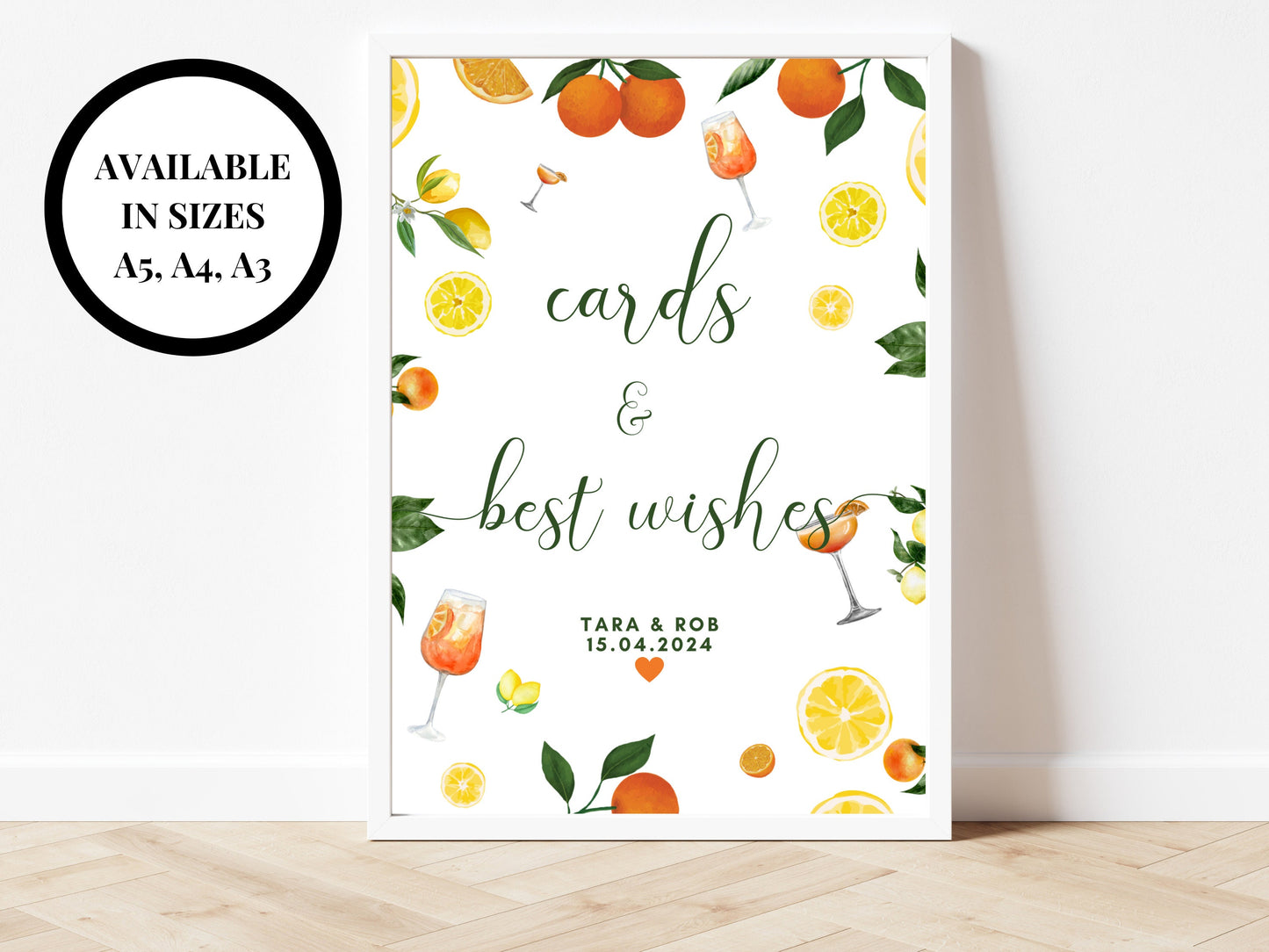 Cards and Best Wishes Sign/ Wedding Reception Guest Box Poster/ Summer Lemons Oranges Mediterranean/ Italian Style Presents Honeymoon Fund