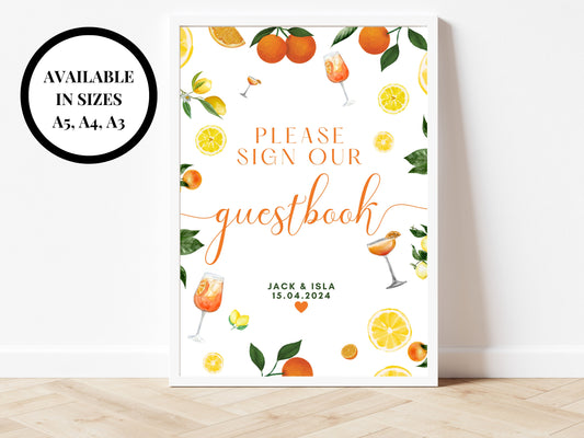 Please Sign Our Guestbook Sign/ Citrus Spritz Spring Summer Lemons Oranges Mediterranean Theme/ Italian Style Wedding Reception Welcome