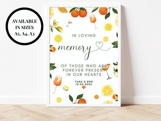 In Loving Memory Sign/ Of Those Who Are Forever Present in our Hearts Print/ Mediterranean/ Italian Style Wedding Reception Tribute Poster