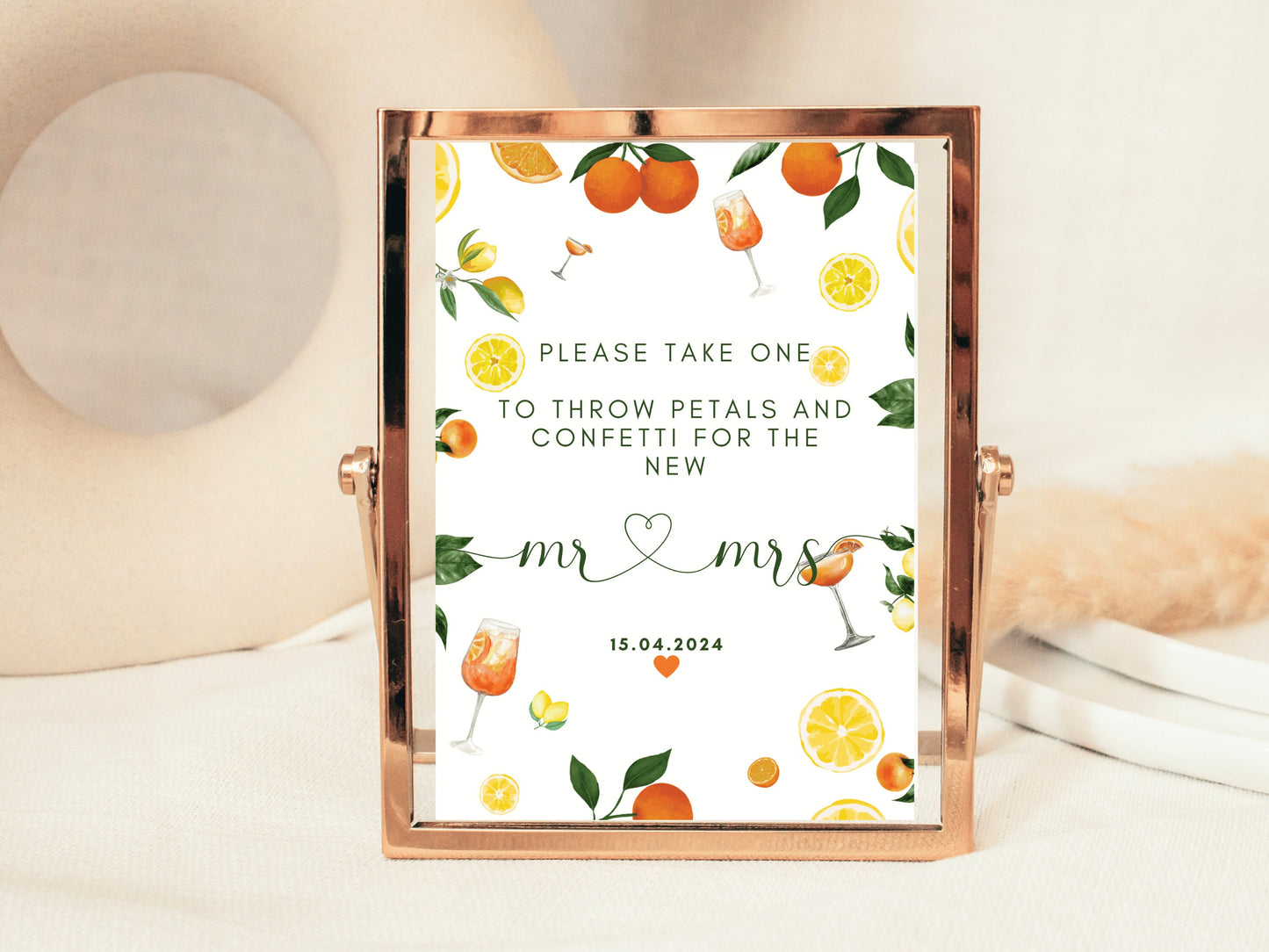 Confetti Sign/ Please Take One to Throw Petals and Confetti for the New Mr and Mrs Print/ Wedding Reception Guest Favours Oranges Poster