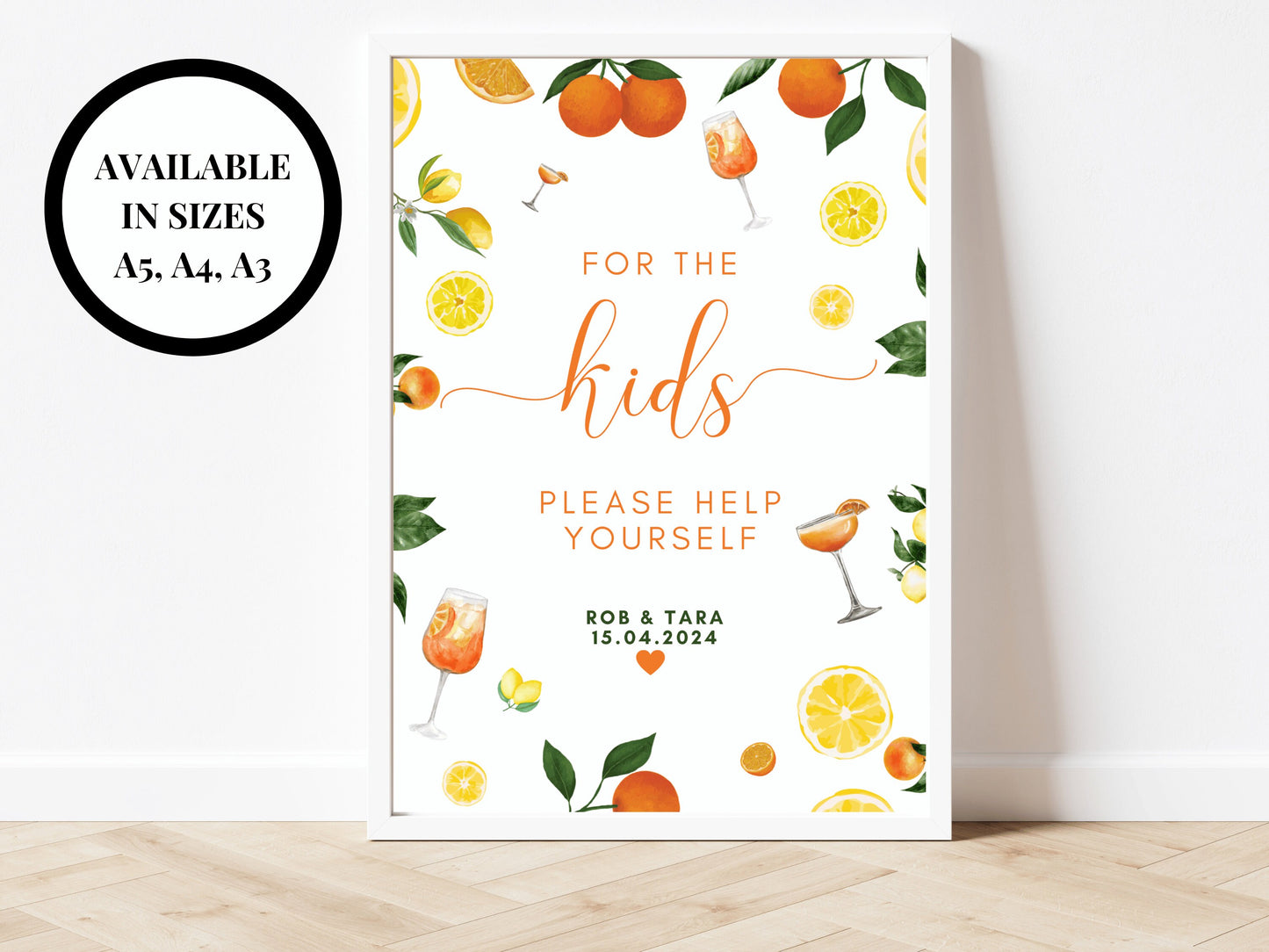 For the Kids Please Help Yourself Sign/ Make a Card for the Bride and Groom Wedding Reception/ Lemons Oranges Mediterranean/ Italian Style