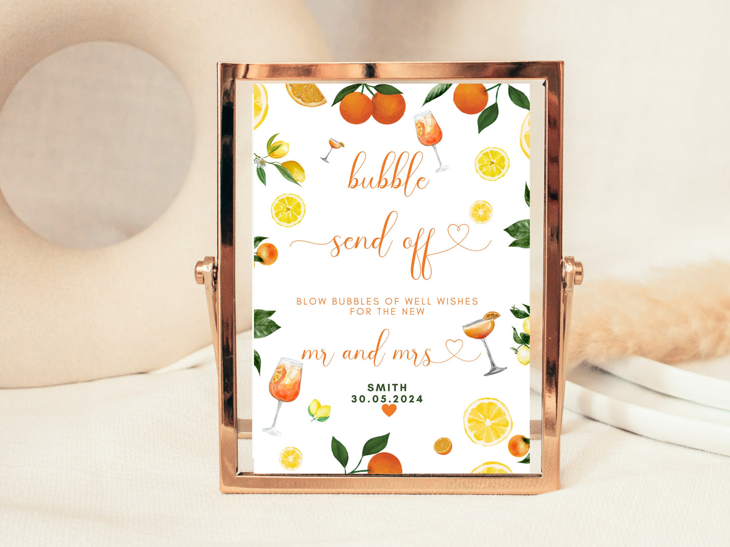 Bubble Send Off Sign/ Spring Summer Lemons Oranges Mediterranean/ Italian Style Wedding/ Blow Bubbles of Well Wishes for the New Mr and Mrs