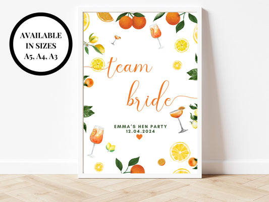 Team Bride Sign/ Spring Summer Lemons Oranges Mediterranean/ Italian Style Hen Party Decorations/ Bridal Shower/ Bachelorette Party