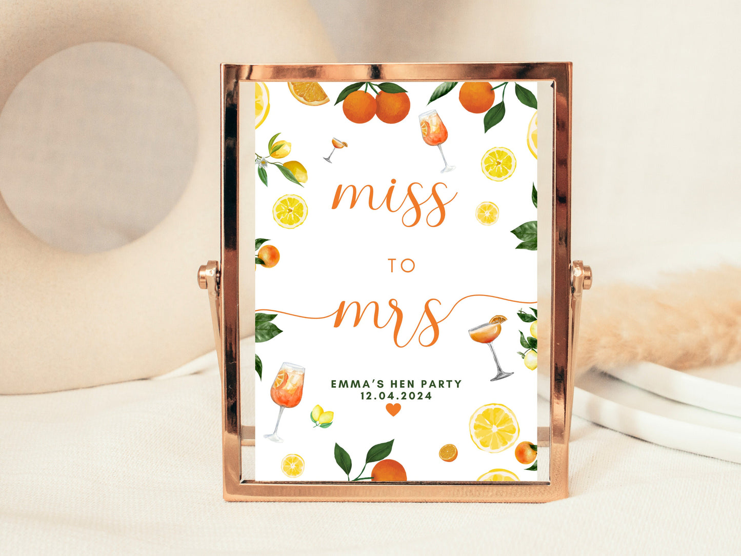 Miss to Mrs Sign/ Spring Summer Lemons Oranges Mediterranean/ Italian Style Hen Party Decorations/ Bridal Shower/ Bachelorette Party